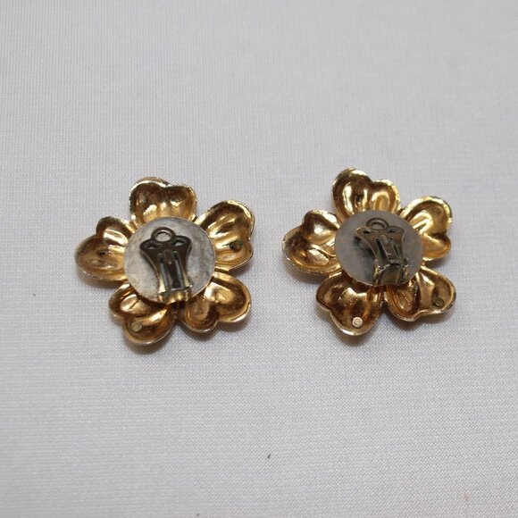 Golden Floral Clip-on Earrings with Primary Color Bead Centers - Picture 6 of 7